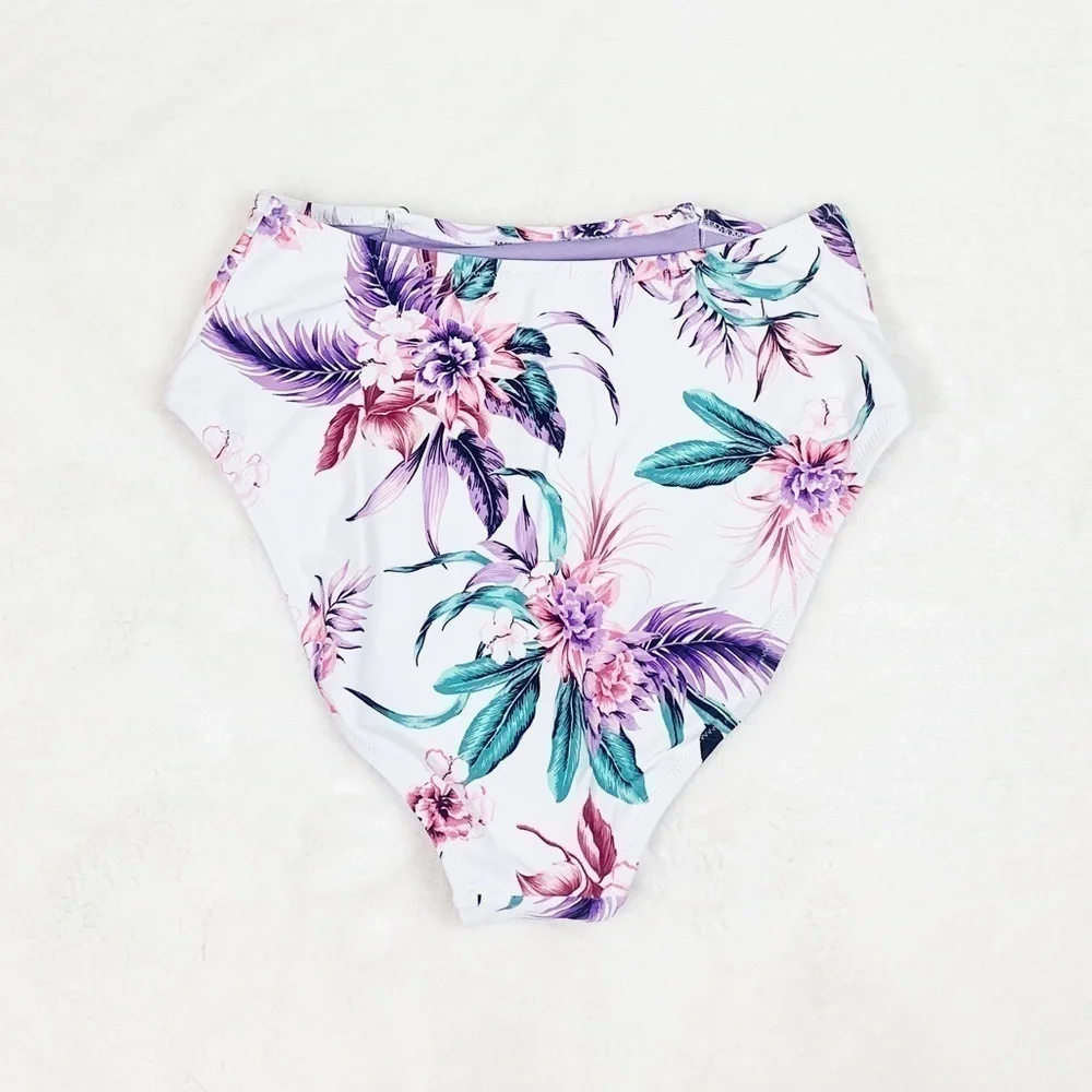 NWT Jessica Simpson White FloralHigh Waisted Bikini Swim Bottoms